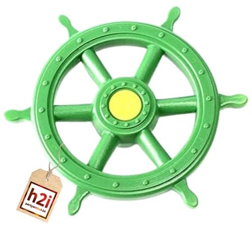h2i Steuerrad Spielturm & Spielhaus | Piraten Steuerrad aus wetterfestem Kunststoff | bewegliches Spielschiff Lenkrad mit Drehgeräusch | Spielturm Zubehör | grün