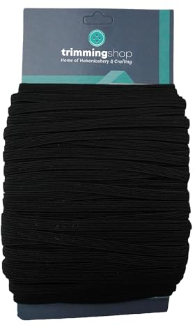Trimming Shop 5mm Flat Elastic Band - 1/5 Inch Black Elastic Cord Wide Braided Stretch Strap Elastic String Rope for DIY Sewing Crafting, Dressmaking, Haberdashery and Clothing, Black, 25 Metres