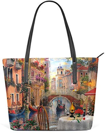 FANTAZIO Handtasche Schulter Romantisch Venedig Wasser Stadt Muster Schulter Handtasche