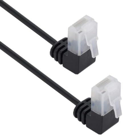 CABLEPELADO Cable de Red, Cable LAN, Cable de Datos, Cable Gigabit, Cable RJ45, Cable Trenzado, 2x 90º, Categoría 5E, Compatible PC, PS4, PS5, Xbox, Smart TV, Server, 1 Metros, Negro