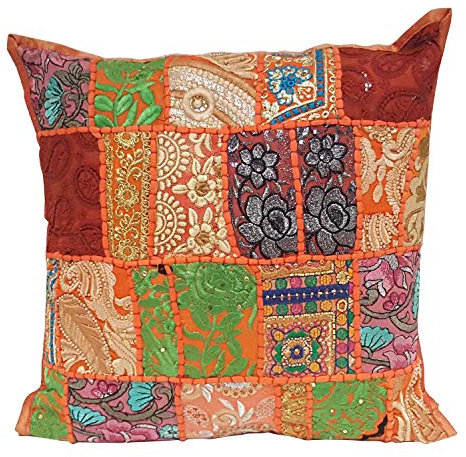 Orientalisches Patchwork Kissen MAR Bunt 40x40 cm mit Füllung Stickerei & Pailletten Boho Chic Deko-Kissen Couchkissen Sofa-Kissen & Geschenk-Idee Ostern Muttertag MA8803