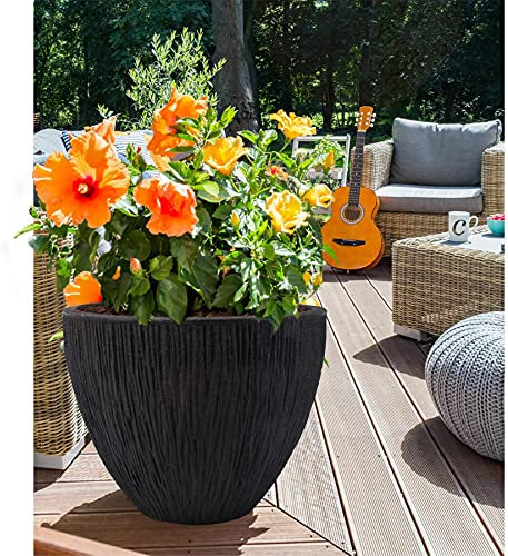 GEEZY Large Anthracite Round Flower Pot – 39cm Textured Plant Tub for Indoor & Outdoor Use, Lightweight & Durable Plastic Planter, Ideal Garden & Indoor Plant Pots for Home Decor