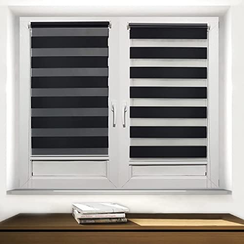 TROYAHOME® Doppelrollo Klemmfix Ohne Bohren Duo Rollo Fenster Rollo Easyfix (Schwarz, 95 x 150 cm (Stoffbreite 92 cm)