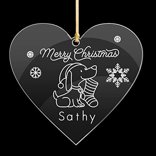 Personalised Christmas Baubles Dog Pet Acrylic Personalised Christmas Tree Decorations Custom Xmas Gift for Puppy Animal Memorial Decoration Keepsake with Dog Name(Heart)