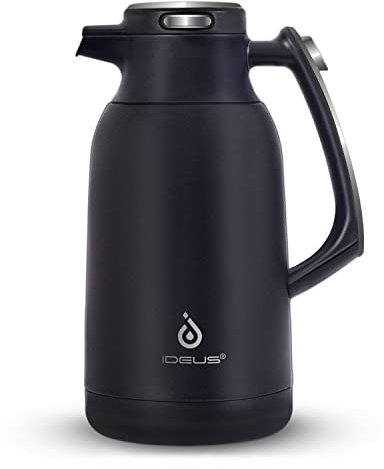 IDEUS Vacuum Insulated Coffee Carafe, 68 oz (2 Liters) Stainless Steel Milk Jug Thermal Tea Pot Hot & Cold Water Beverage Dispenser (Black Silver)