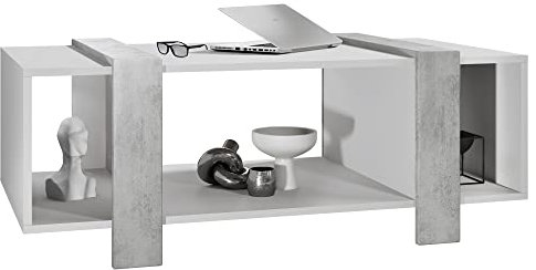 Vladon Table Basse Ida 110,5 x 42 x 56,5 cm Table de Salon à Trois Compartiments, Caisson en Blanc Mat, façades en Aspect Béton Oxyde | Grand Choix de Couleurs
