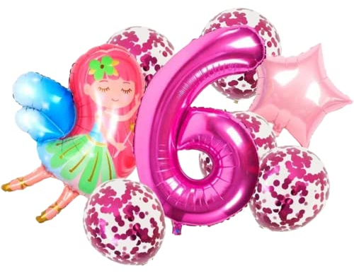 DIWULI Feen Geburtstag 6 Jahre - Feen Luftballons Zahl Set