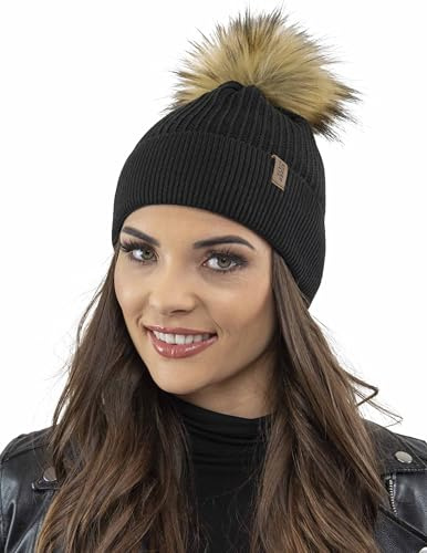 VIVISENCE Damen Bommelmütze Winter Wintermütze Bommel Herbst Warmem 7042