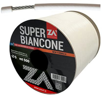 Cavetto cavo stendibiancheria in acciaio zincato 42 fili plastificato rivestito con speciale Pvc bianco anticorrosione Ø 5 mm per esterno Professional VENDITA A MISURA (50)