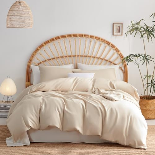 Lanqinglv Bettwäsche 220x240cm Beige Microfaser Bettwäscheset Uni Unifarben Doppelbett Bettbezug mit Reißverschluss und 2 Kissenbezüge 80x80 cm - Romantisch und Elegant