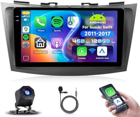 【4+128G】 Podofo 9''Autoradio 2 Din Für Suzuki Swift 2011-2017 Wireless Carplay Android Auto Avec écran EQ Car Radio Bluetooth WiFi Navi RDS/FM Radio +AHD Caméra de recul+CANBUS