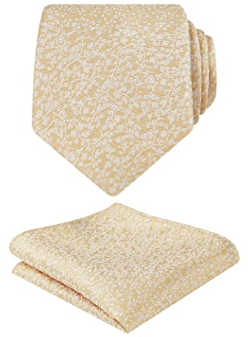 Alizeal Herren Krawatte mit Einstecktuch, 8 cm, Blumendruck, für Hochzeit, Party, klassisch, bunt, 126-Aprikose, Einheitsgröße