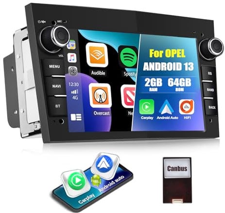 CAMECHO 2+64G Android Double Din Car Stereo with Carplay For Opel Vauxhall Corsa Astra Vivaro Zafira, 7 Inch Touch Screen Bluetooth with Sat Nav Support Android Auto HiFi WIFI FM RDS SWC (Black)