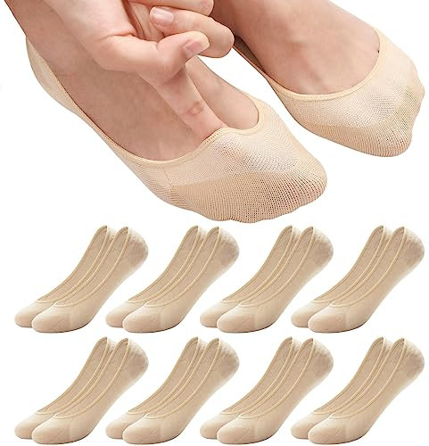 ILovDaisy 8 Paar Füßlinge Ballerina Socken Damen Atmungsaktiv Füsslinge, Unsichtbare Sneaker Socken No Show Rutschfeste Socken mit Siliconpad Kurze Socken Halbsocken Hautfarbe 36-40