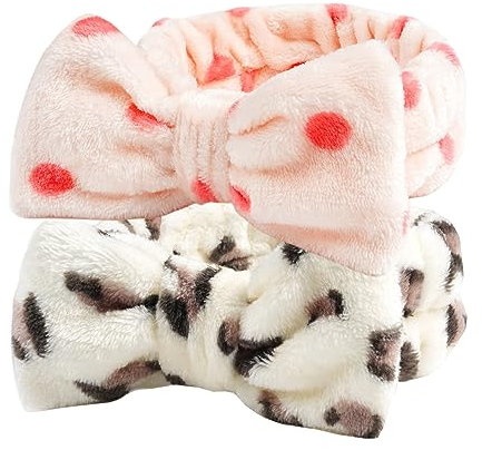 scicent Haarband Schminken 2 Stück Spa-Stirnband Gesicht Make-up Kopfband weich korallenrot aus Fleece Stirnband für Duschen und Gesicht waschen - 13016