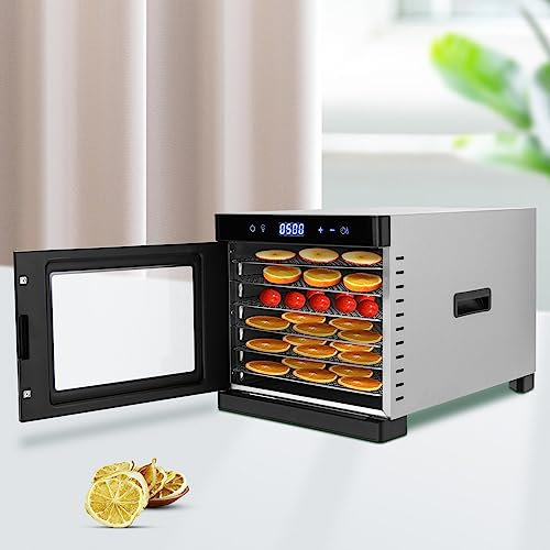 Dörrautomat edelstahl, Food Dehydrator,6 Edelstahl-Dörrtabletts,3 Dörrgitter,3 Dörrmatte,Der eingebettete LED-Anzeigebildschirm (35°-75°C), 48 Std. Zeitschaltuhr | 700W | Silber |