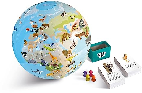 Caly - Aufblasbarer Globus mit Weltspielen, Stick'N Quiz, 30 cm – 032F, Ozeanblau