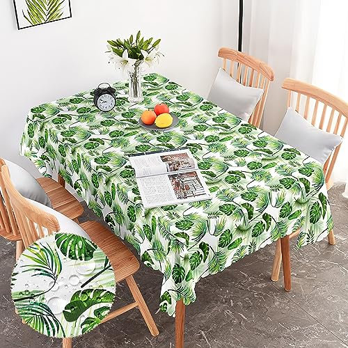 G-dake Tischdecke Abwaschbar Rechteckig,Wasserdicht Grün Tropische Palmblätter Tischtuch Polyester Fleckschutz Garten Tischdecken für Draußen Küche Party Deko(140X180)