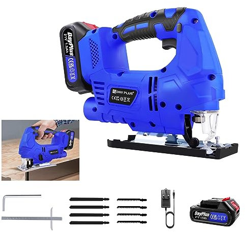3000spm Cordless Jigsaw Tool with 1.5Ah Li-ion Battery and Charger, Handheld Electric Jigsaw for Cutting Plastic Wood Metal, Rechargeable Jigsaw 45° Adjustable Bevel Cutting