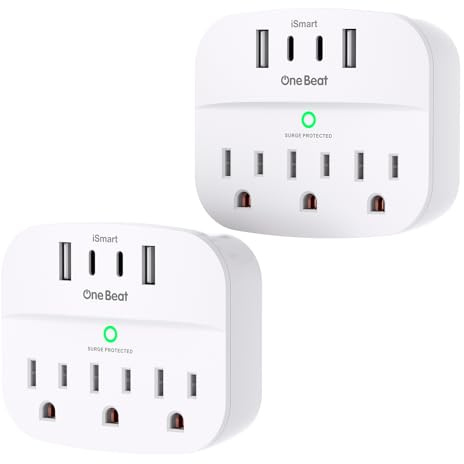 One Beat Multi Plug Outlet Splitter with USB,Surge Protector Outlet 2 Pack