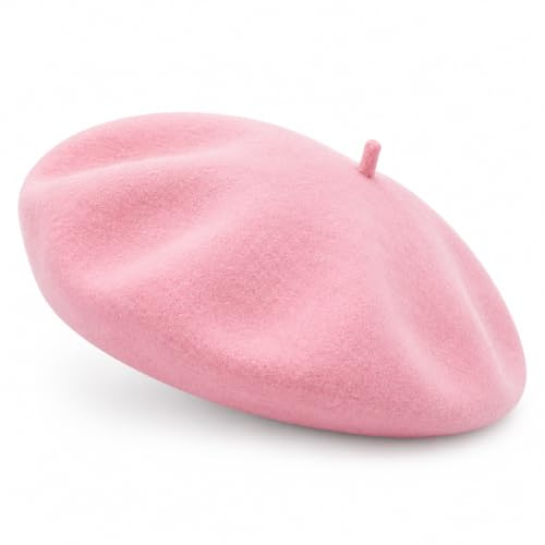 Baskenmütze aus Wolle für Damen und Herren, klassischer französischer Stil, warme und modische Kopfbedeckung für Herbst und Winter, elegantes, trendiges und bequemes Accessoire, rose, One size