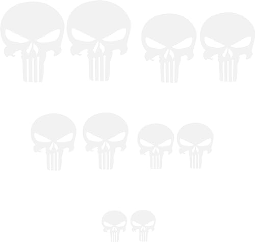 Totenschädel Aufkleber Motorrad Totenkopf Skull Sticker Motocross 10 Schädel Set Motorrad Wohnmobil (Glanz Weis)
