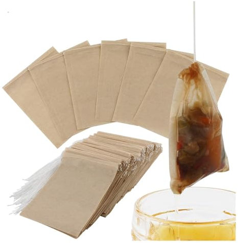 LYMYBETY 300Pcs Tea Infuser Bags Disposable Tea Bags 100% Natural Wood Pulp Paper Material for Loose Tea Cotton Drawstring Individually Wrapped Tea Bags (Wood Pulp Tea Bags, 300pcs 2.36 * 3.15 inch)