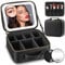Makeup Bag with Mirror and Light 3 Colors, Travel Makeup Bag with Mirror Portable Lighted Makeup Bag Organizer, Cosmetic Storage Case with 2-Layers Adjustable Dividers & 10X Magnifying Mirror(Black)