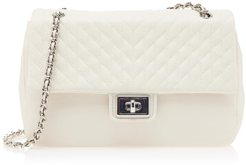 Karl Lagerfeld Paris Damen Agyness Large Shoulder Bag Umhängetasche, Winter White/Silver Legacy