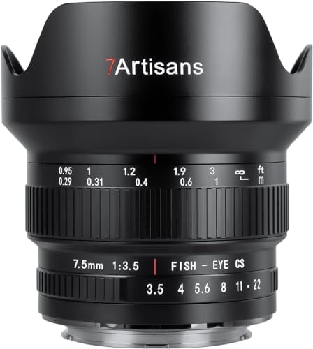 7artisans MF 7.5mm F3.5 APS-C Objectif fisheye manuel ultra grand angle 205° compatible avec objectif Nikon F DSLR Noir