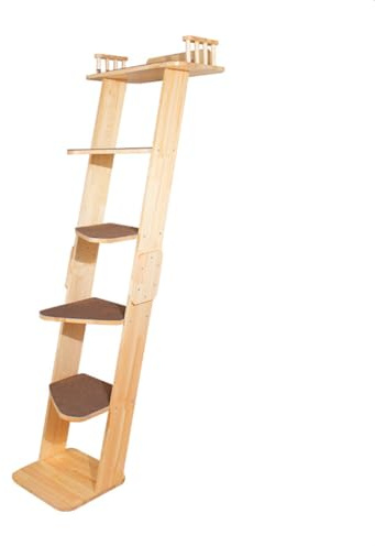 Modern 177,8 cm hoch 6 Ebenen Leaning Cat Climbing Leiter Baum Turm Condo mit großer Katzen-Sitzstange Plattform für Fenster Wand, Massivholz Katzenmöbel Regale für mehrere Katzen