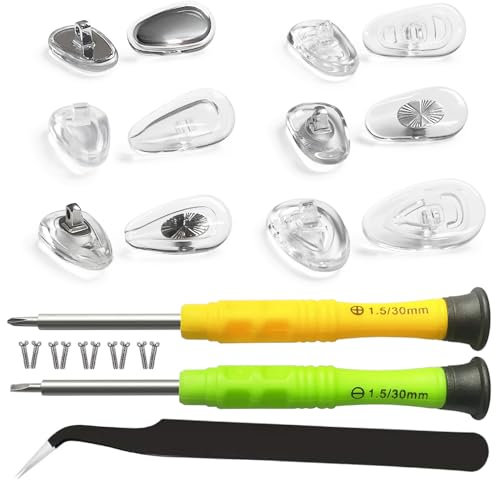 PTSLKHN Screw-in Eyeglass Nose Pads, Glasses Nose Pads Replacement Kit, 12 Pairs of Soft Silicone Nose Pads for Eye Glasses, Sunglasses and Presbyopes