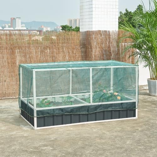 [en.casa] Aiuola Alta per Piantare Contenitore Rettangolare con Copertura Reticolata Pannelli in Acciaio Letto Elevato per Orto Fiori Mini Serra 174 x 90 x 88 cm Antracite