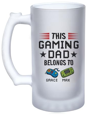 Personalised This Gaming Dad Belongs to, Gift for Fathers Day, Gamer Dad Gift, 16oz Frosted, Tankard, Stein, Pint Beer Glass/Mug.