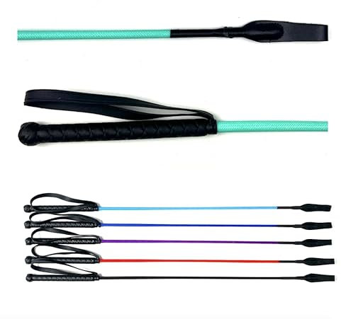 JA Horse Springgerte Springstock Reitgerte Pferd Peitsche mit Lederoberteil Gummigriff und Handgelenkschlaufe (Minze, 60 cm)