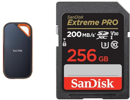 SanDisk Extreme PRO Portable SSD externe SSD 2 TB & Extreme PRO SDXC UHS-I Speicherkarte 256 GB