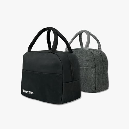 Velesas® 1 oder 2 Stück 7 L isolierte Lunchtasche | Kühltasche | Lunchbox | Thermotasche | Leicht/Tragbar/Einfache Reinigung | Isoliertasche für Picknick/Schule/Arbeit/Zuhause (2, Schwarz)