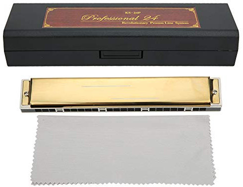 24 Hole Tremolo Harmonica with Phosphor Bronze Reed, Pure Brass Base Plate, ABS Resin Body for Better Learning (B)