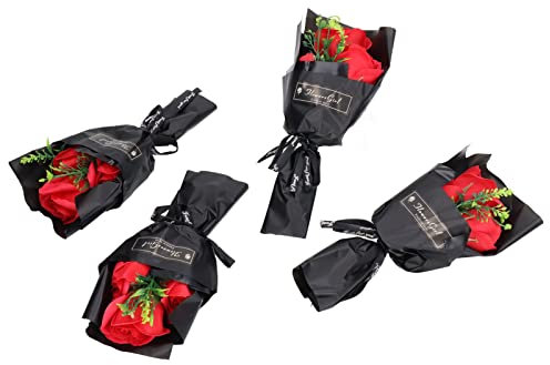 KIMISS Bouquet de Roses Artificielles en Forme de Pétale de Rose, 4 Pièces, Décoration de Bureau Romantique pour la Saint-Valentin, Fleur de Savon