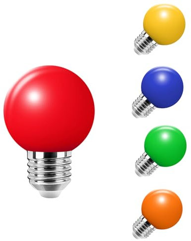 HUAMu 5er Pack Farbige 2W LED Glühbirnen, Exquisite Birnenform G45, bunte glühbirnen, Rot Gelb Blau Grün Orange, gemischte Farben für Party Halloween Hochzeit Weihnachten Bar Weihnachtsdekoration