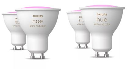 Philips Hue White and color Ambiance, lot de 4 ampoules connectées GU10, compatible Bluetooth, fonctionne avec Alexa, Google Assistant et Apple Homekit