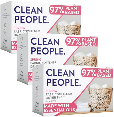 The Clean People Hojas suavizantes de tela, hojas para secadora, suaviza y elimina la adherencia estática, suavizante vegano, aceites esenciales, paquete de 360 unidades