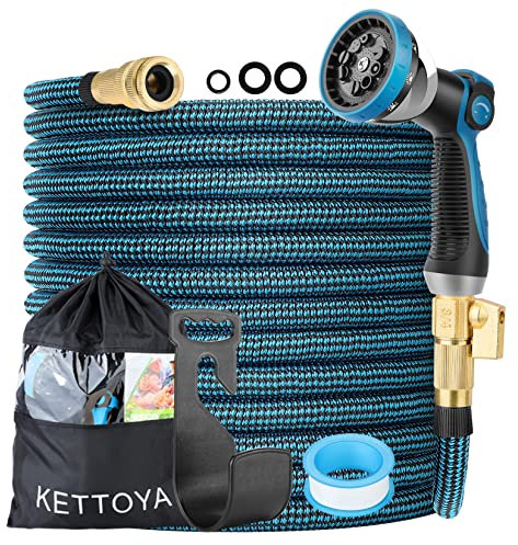 KETTOYA 25FT Expandable Garden Hose, Flexible Water Hose with 10-Pattern Spray Nozzle, Leak-Proof Retractable Heavy Duty Hose Pipe, 4-Layer Latex Core, Durable 3750D, Brass Alloy Connector, Kink-Free