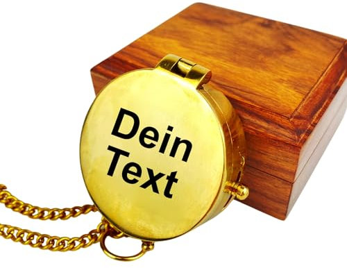 Kompass mit Ihrem persönlichen Text, Lederhülle oder Geschenkbox aus Holz, erhältlich in Vintage oder poliert