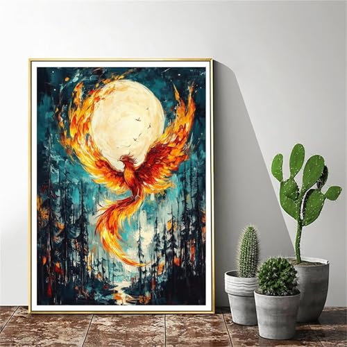 Malen Nach Zahlen Erwachsene Phönix Malen Nach Zahlen Mond Malen Nach Zahlen ab 9 Jahre Mädchen, Malen Nach Zahlen Kinder Bastelset Erwachsene ,für Home Haus Deko Geschenke (Rahmenlos) 80x100cm C-120