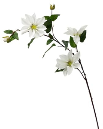 BQEE Artificial Clematis Vine, 33.8 Inches Long, Realistic Silk Flowers and Greenery, Wedding and Wreath Decor, Faux Floral Garland for Home and Event Decoration (White)