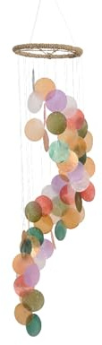 KSD Windspiel Capiz Muscheln Spirale 14x62cm Perlmutt Bunt - Muschelkette Deko für Balkon Fenster Terrasse Garten - Indoor & Outdoor Hängedeko - Boho Home Decor - Muschelgirlande Fensterschmuck