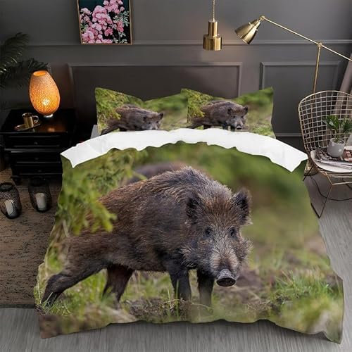 PUOJIEAT Bettwäsche 135x200 Tier Wildschwein Weich Mikrofaser Bettwäsche-Sets Tier Wildschwein Bettbezug mit 1 x Kissenbezug 80x80 cm 3D Bettzeug Set w6596