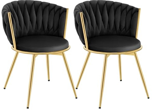 WOLTU Esszimmerstühle 2er Set, ergonomisch, 360° drehbar, Schwarz | Küchenstühle mit Metallrahmen, Samtsitz, für Küche Wohnzimmer Balkon