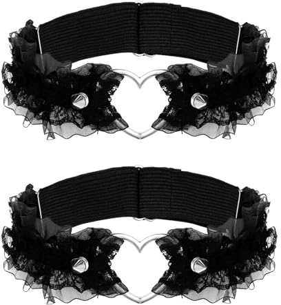 YQQYG 2PCS Thigh Garter, Garters for Brides Wedding, Lace Adjustable Heart for Women Elastic Belt Plus Size Garters, Black